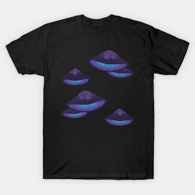 Purple Psilocybin Magic Mushrooms Psychedelic Shrooms Fungi T-Shirt by Cloudy Skies